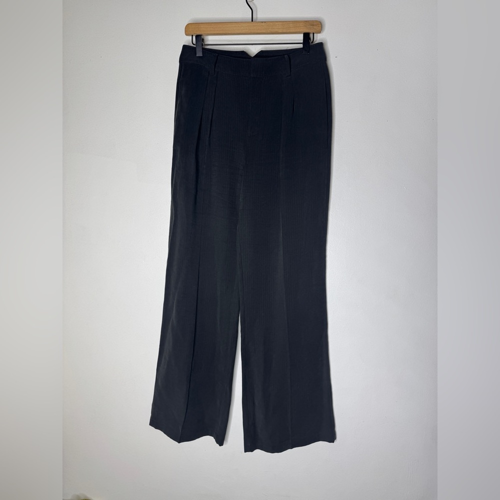 Paige Size 6 Black Faint Stripe Wide Leg Dress Pants